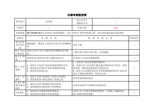 知识产权内部审核检查表-3 技术部