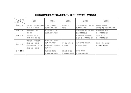 西北师范大学商学院2014级工商管理(1)班2014~2015学年下学期课程表