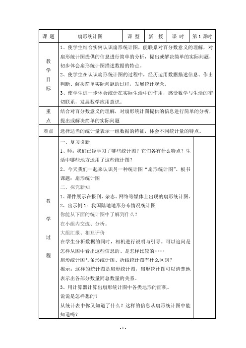 最新新版苏教版数学六年级下册第一单元扇形统计图教案