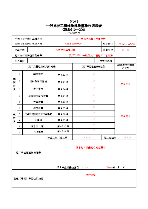 装饰装修工程检验批质量验收记录表