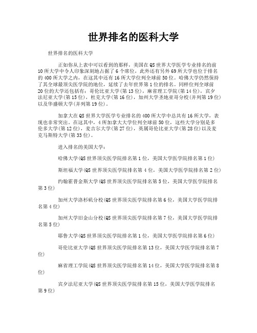 世界排名的医科大学