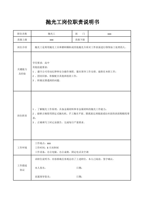 抛光工岗位职责说明书[精美打印版本]