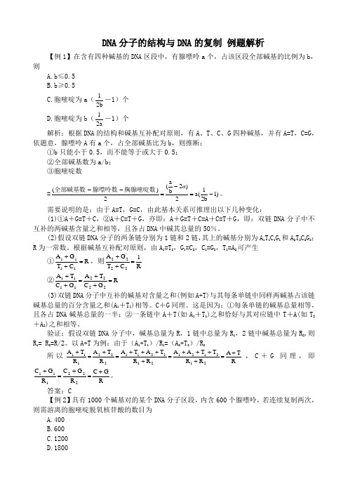 高中生物DNA分子的结构与DNA的复制 例题解析(2)新课标 人教版 必修2