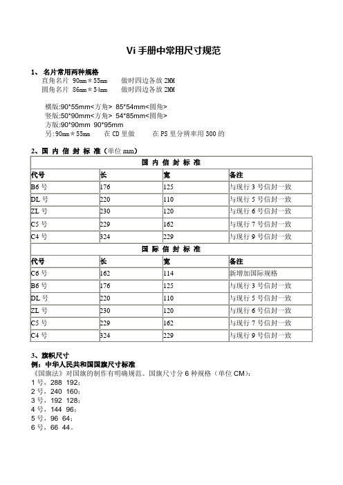 Vi手册中常用尺寸规范