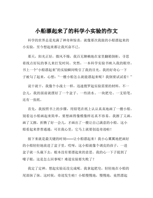 小船漂起来了的科学小实验的作文