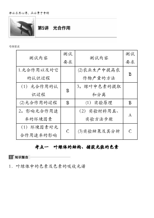 2018年江苏小高考生物《学业水平测试》讲练稿(知识整合+考题探究+专题训练)：第5讲光合作用含答案