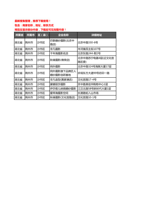 新版湖北省荆州市沙市区婚纱摄影企业公司商家户名录单联系方式地址大全11家