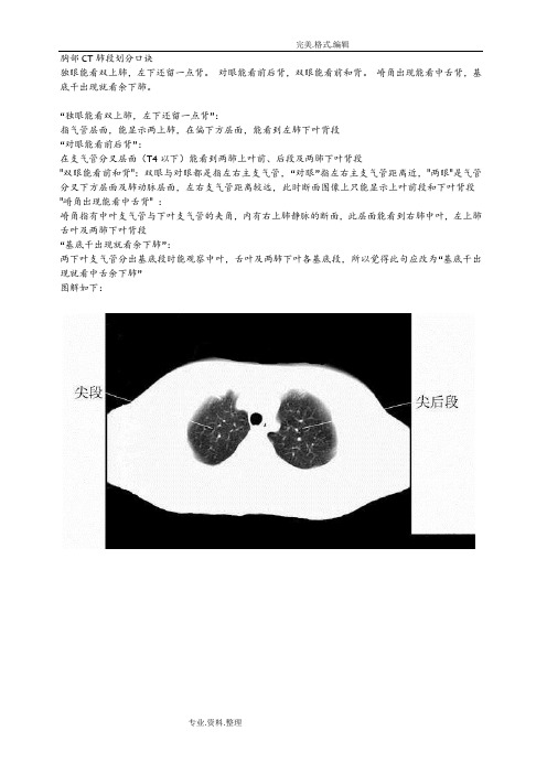 胸部CT肺段划分口诀