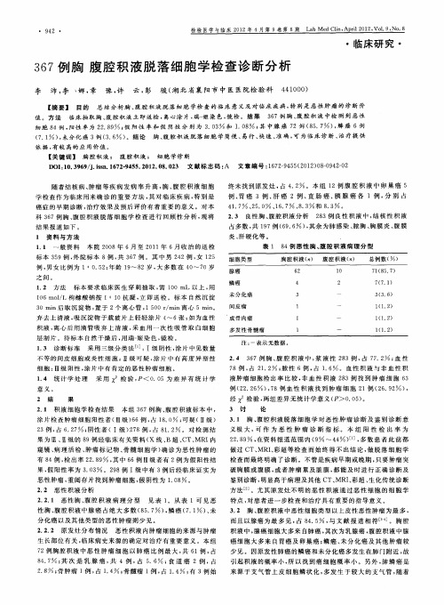 367例胸 腹腔积液脱落细胞学检查诊断分析