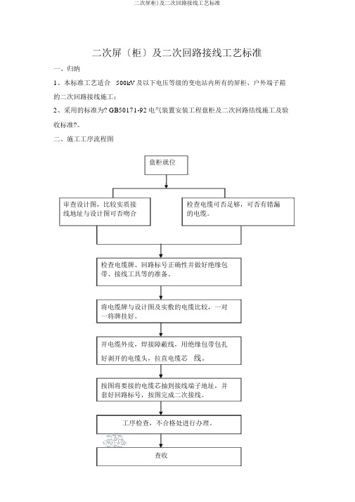 二次屏柜)及二次回路接线工艺标准