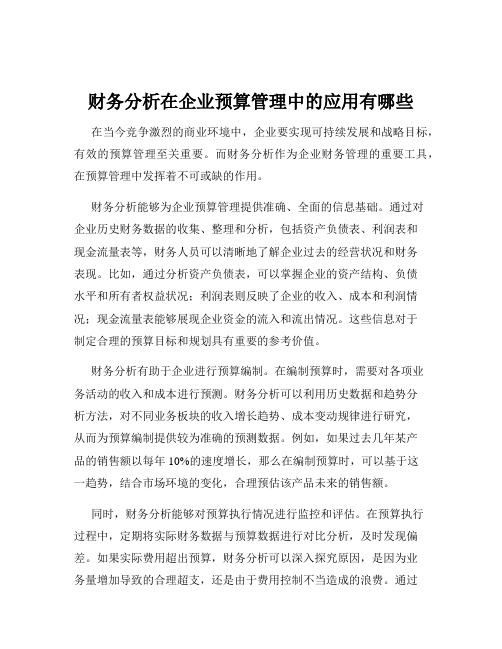 财务分析在企业预算管理中的应用有哪些