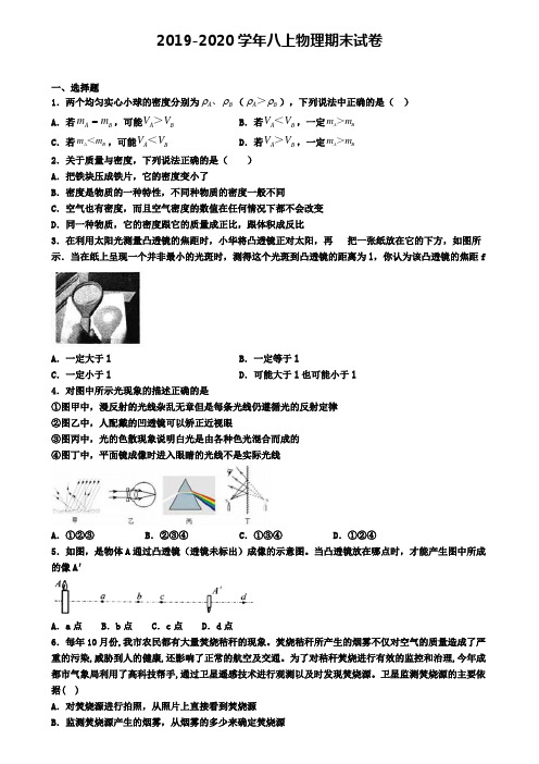 〖精选8套试卷〗湖北省鄂州市2020年初二(上)物理期末教学质量检测模拟试题