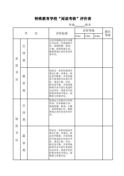 阅读评价表