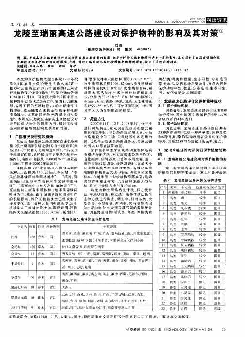 龙陵至瑞丽高速公路建设对保护物种的影响及其对策