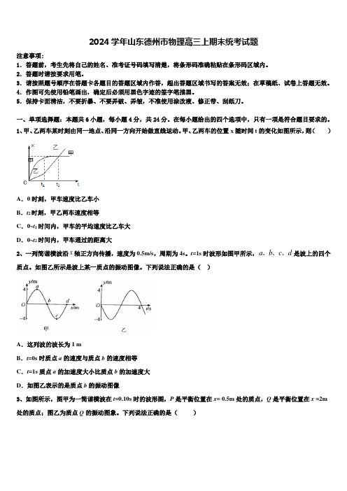 2024学年山东德州市物理高三上期末统考试题含解析