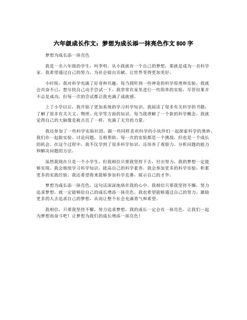 六年级成长作文：梦想为成长添一抹亮色作文800字