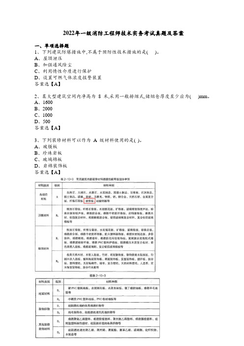 2022年一级消防工程师技术实务考试真题及答案