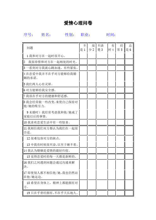 爱情心理问卷