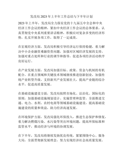 发改局2023年上半年工作总结与下半年计划