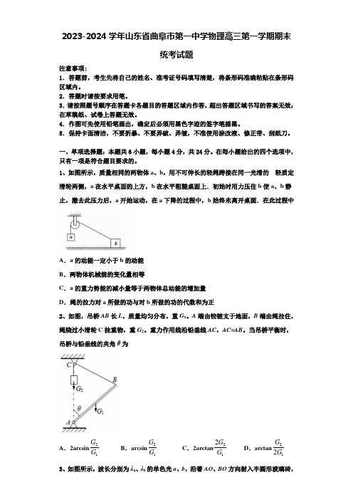 2023-2024学年山东省曲阜市第一中学物理高三第一学期期末统考试题含解析