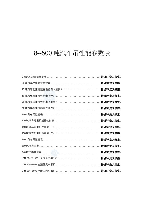 最全汽车吊性能参数表8-500吨