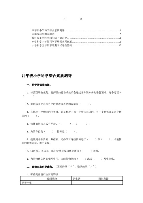 小学科学综合素质测评