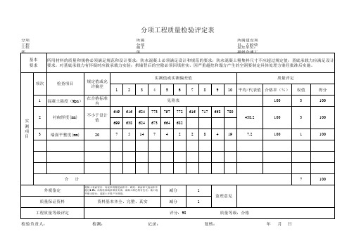 隧道衬砌砼质量评定表