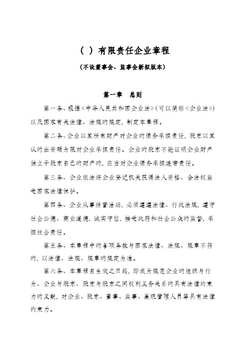 新拟简洁式有限公司章程不设董事会监事会版本