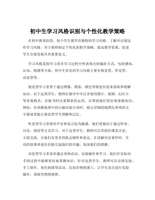 初中生学习风格识别与个性化教学策略