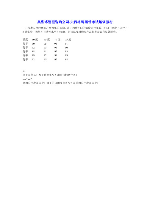 2011知名培训公司六西格玛黑带考试教材