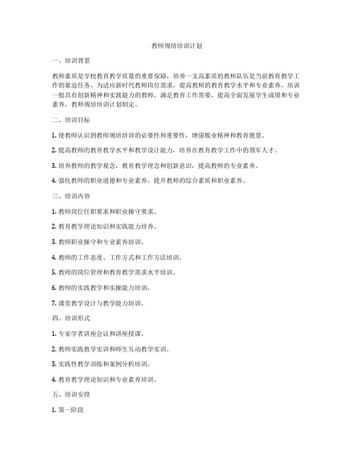 教师规培培训计划