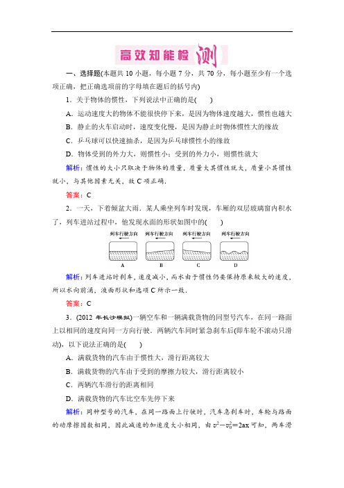 2013届高考物理一轮复习优化探究(模块达标检测+高效知能检测)人教-必修1-第3章-第1单元