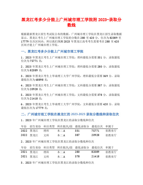 黑龙江考多少分能上广州城市理工学院附2023-录取分数线