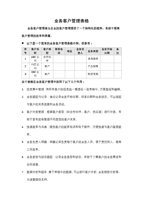 业务客户管理表格