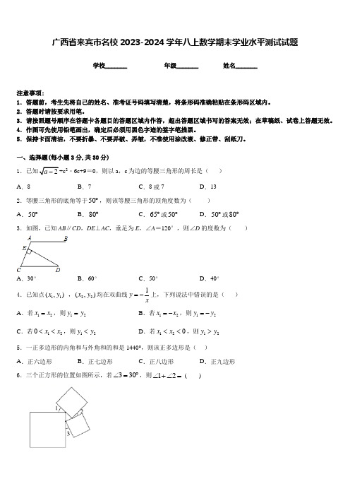 广西省来宾市名校2023-2024学年八上数学期末学业水平测试试题含答案