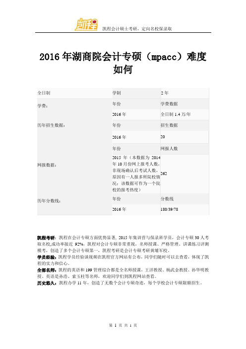 2016年湖商院会计专硕(mpacc)难度如何