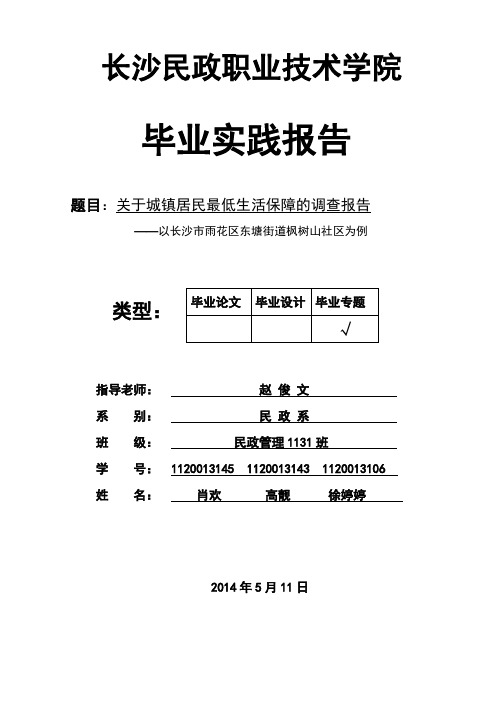 关于城镇居民最低生活保障的调查报告—以长沙市雨花区东塘街道枫树山社区为例论文