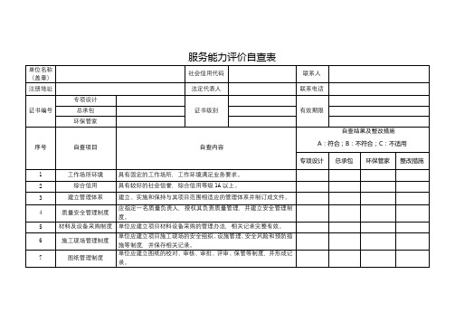 服务能力评价自查表【模板】