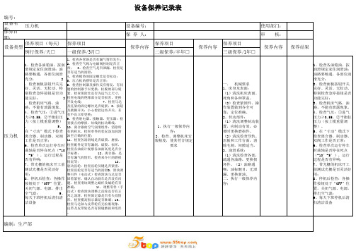 压力机设备三级保养记录表