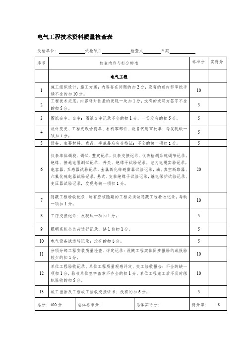 最新电气工程技术资料质量检查表