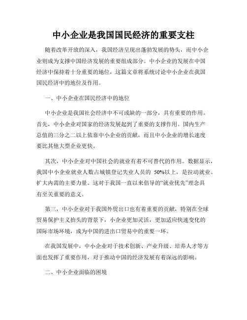 中小企业是我国国民经济的重要支柱