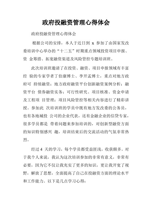 政府投融资管理心得体会