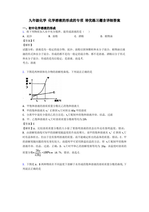 九年级化学 化学溶液的形成的专项 培优练习题含详细答案