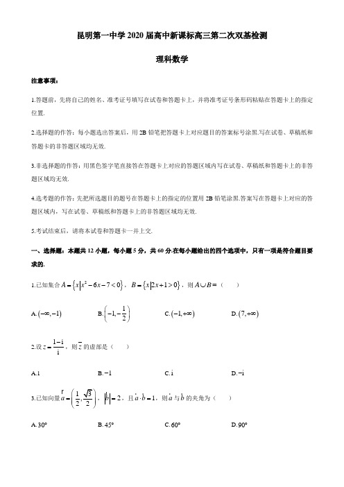 【全国百强校】云南昆明一中2020届高中新课标高三第二次双基检测数学(理)试题含答案