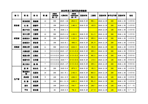 2015年员工福利发放明细表