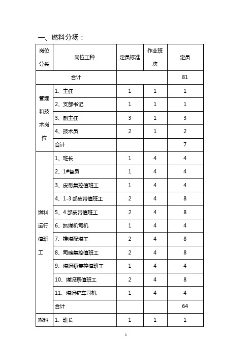 火电厂劳动定员标准