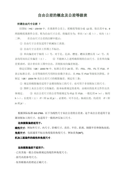 自由公差的概念及公差等级表