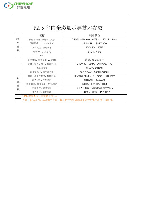 p2.5全彩显示屏参数