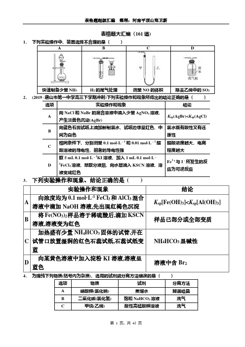 高中化学 表格题大汇编(161道)