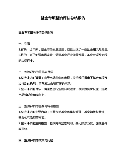 基金专项整治评估总结报告